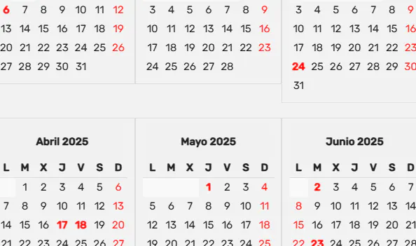 Calendario con Dias Festivos en Colombia para el 2025