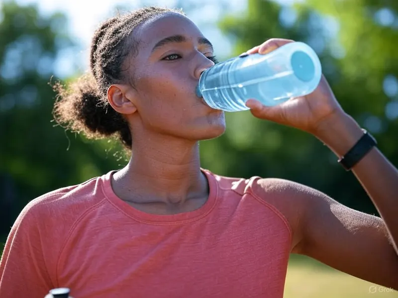 Un atleta bebiendo agua tras entrenar,  hidratándose durante el ayuno