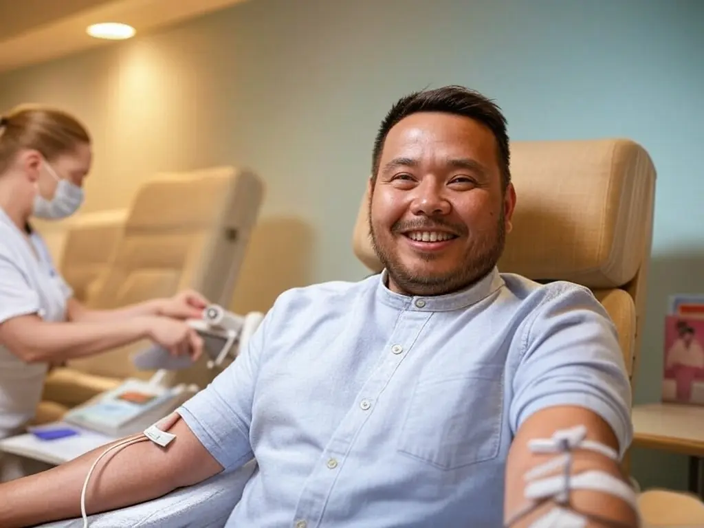 Persona donando sangre en centro médico