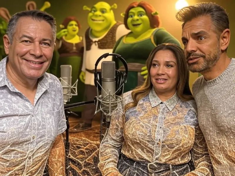 Elenco original de doblaje latino de Shrek con Alfonso Obregón, Dulce Guerrero y Eugenio Derbez.