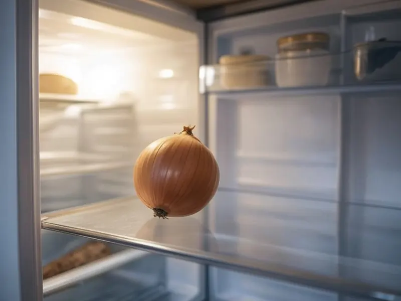 Cebolla dentro de un refrigerador antes de cortarla