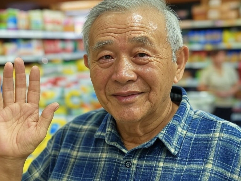 Hombre adulto con la mano levantada despidiéndose