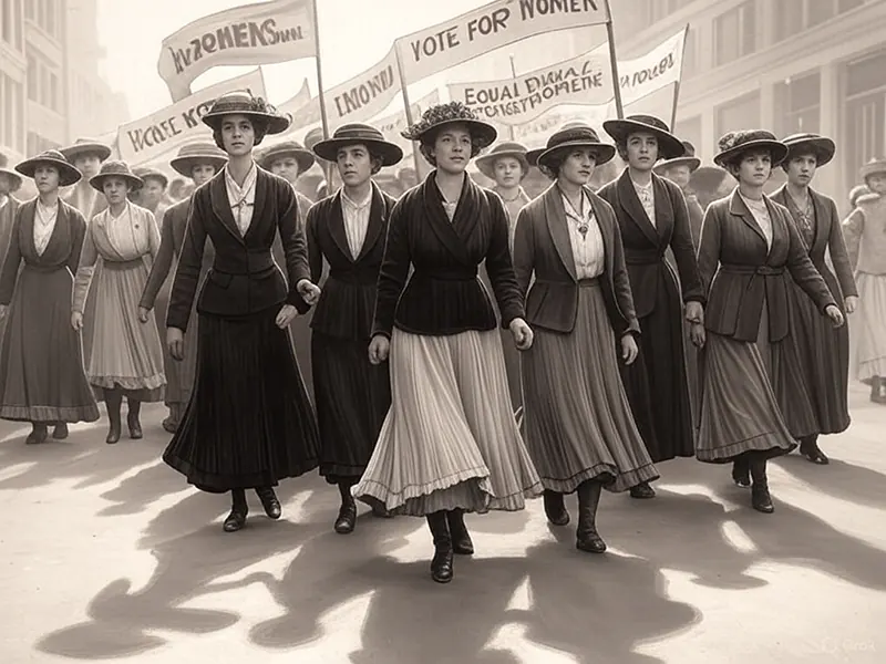 Mujeres marchando en 1908, origen del Día Internacional de la Mujer.