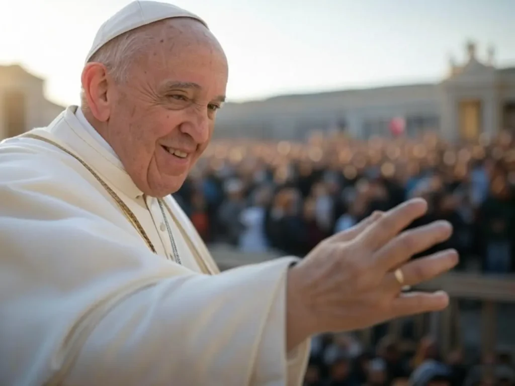 Foto del papa Francisco impartiendo la bendición Urbi et Orbi en la Plaza de San Pedro el 20 de abril de 2025.
